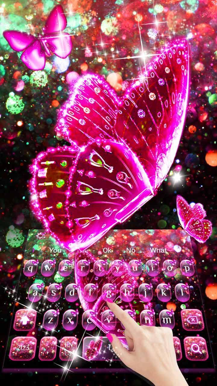 720x1280 Pink Glitter Butterfly Keyboard Theme for Android