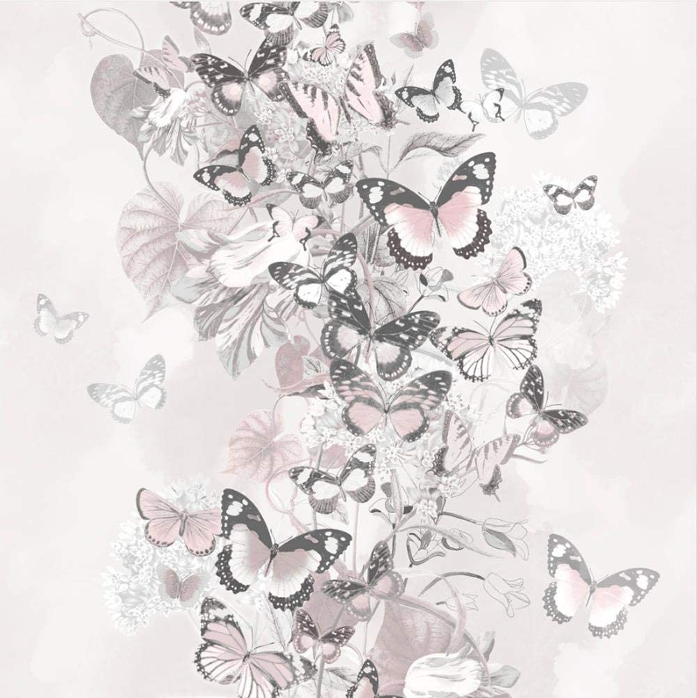1000x1001 Blush Pink Grey Floral Butterfly Wallpaper Glitter Botanical Y�L Summertime: Amazon.co.uk: DIY & Tools
