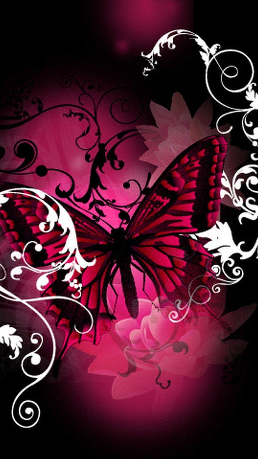 Hình nền màu hồng 1080x1920 của con bướm