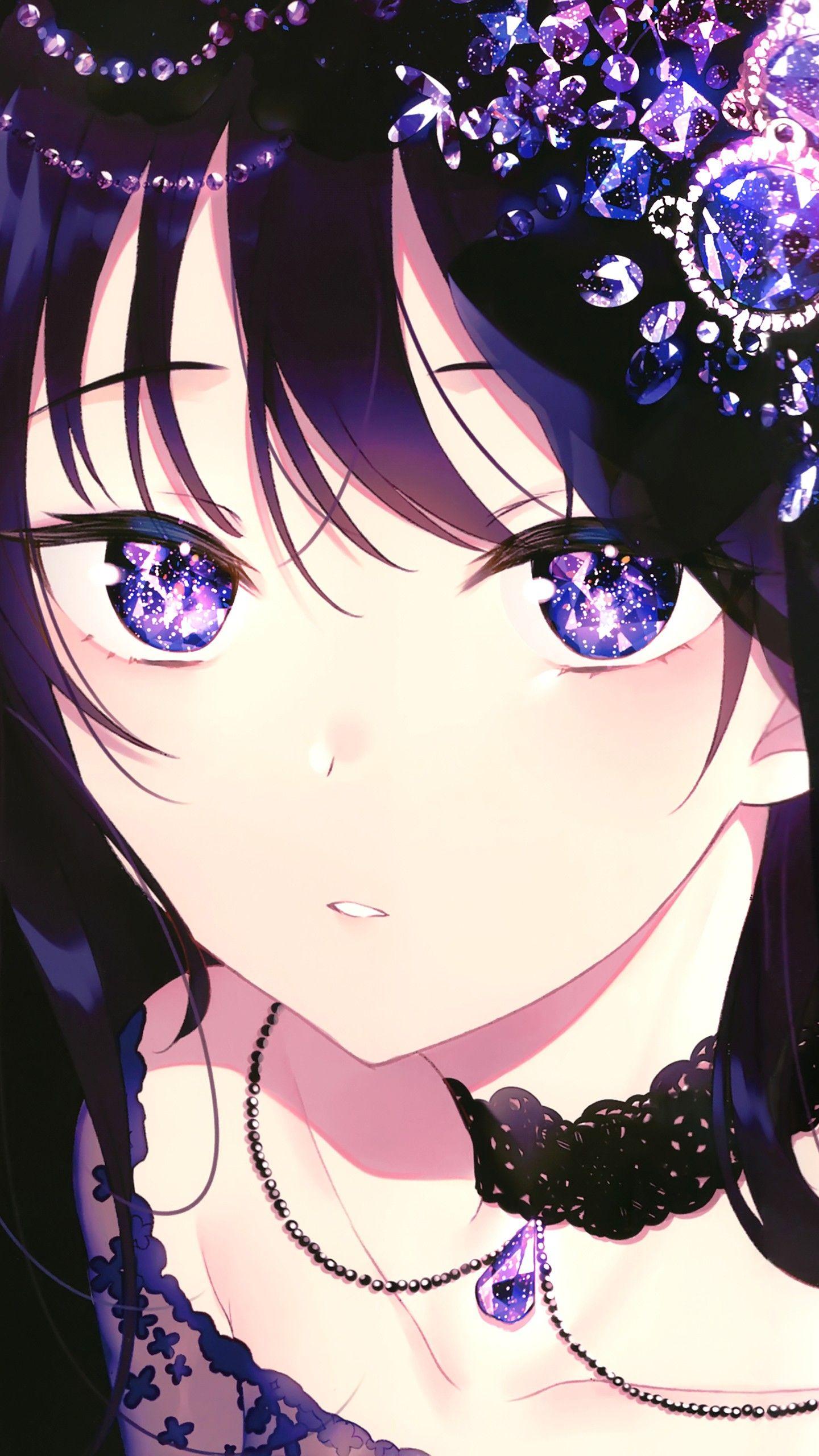 1440x2560 Purple Anime Girl 4K Wallpaper