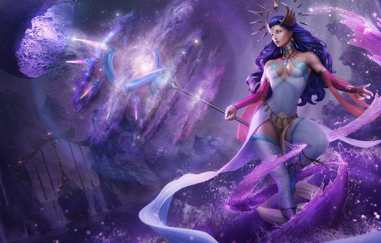 1332x850 Wallpaper girl, magic, hair, dress, art, hairstyle, beauty, MAG, staff, the wizard, Lana Solaris image for desktop, section фантастика