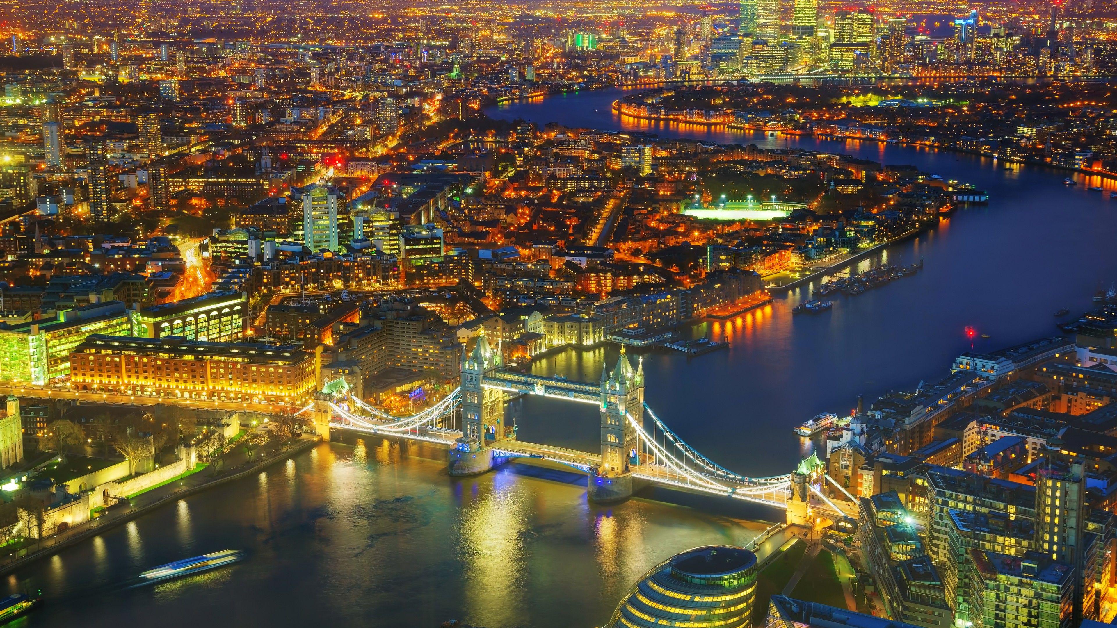3840x2160 Wallpaper London, Cityscape, Night lights, 4K, World