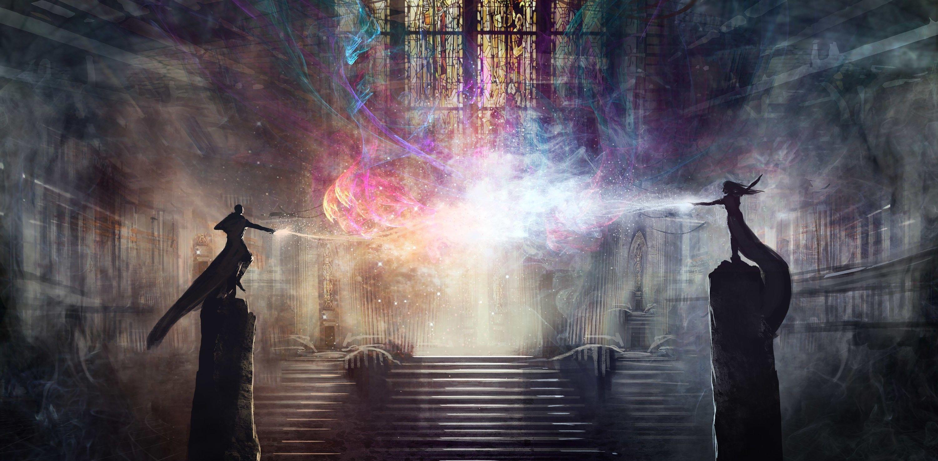 3000x1475 #digital art, #fantasy art, #artwork, #wizard, wallpaper