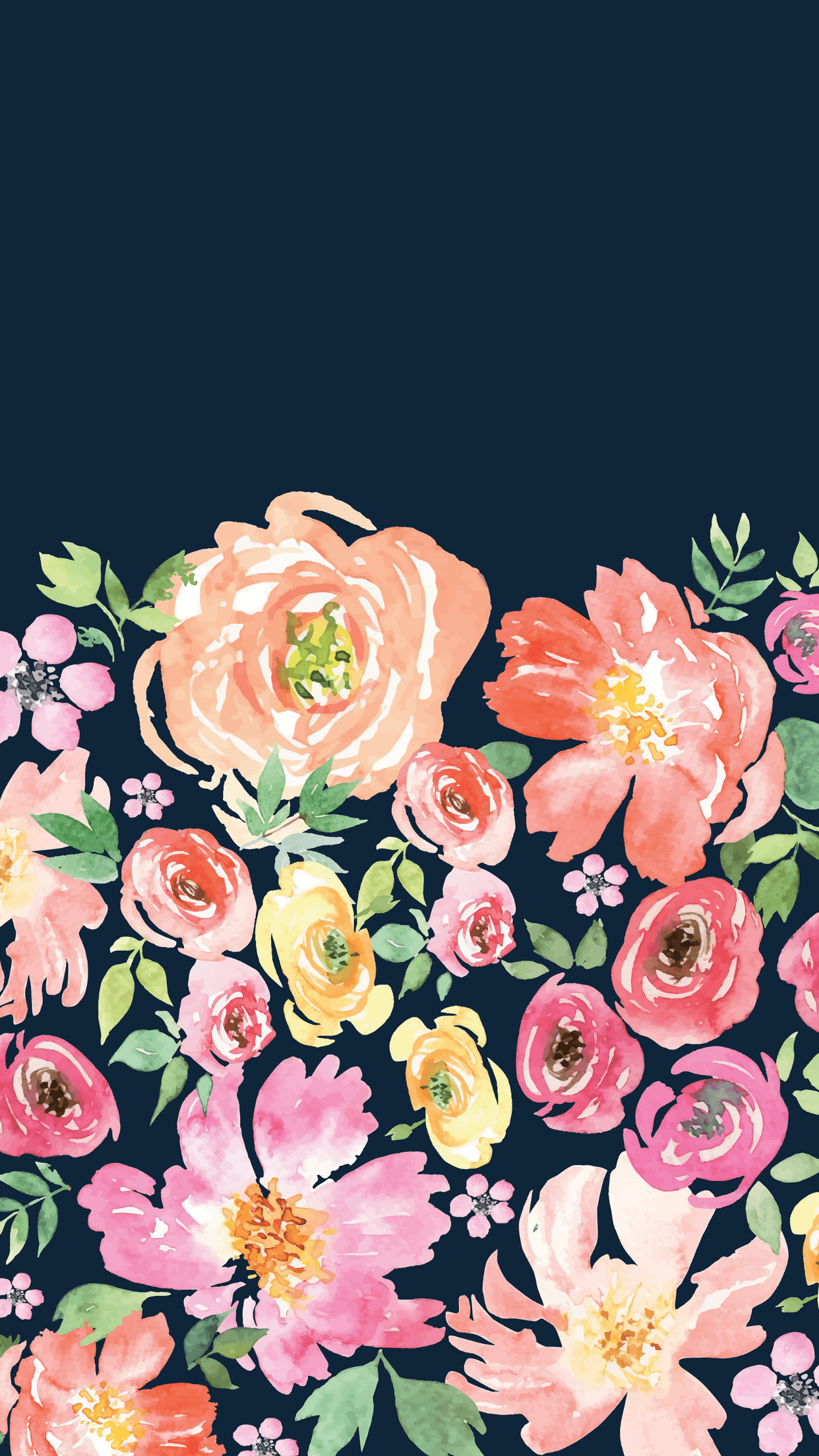 1242x2208 Floral Wallpaper Navy