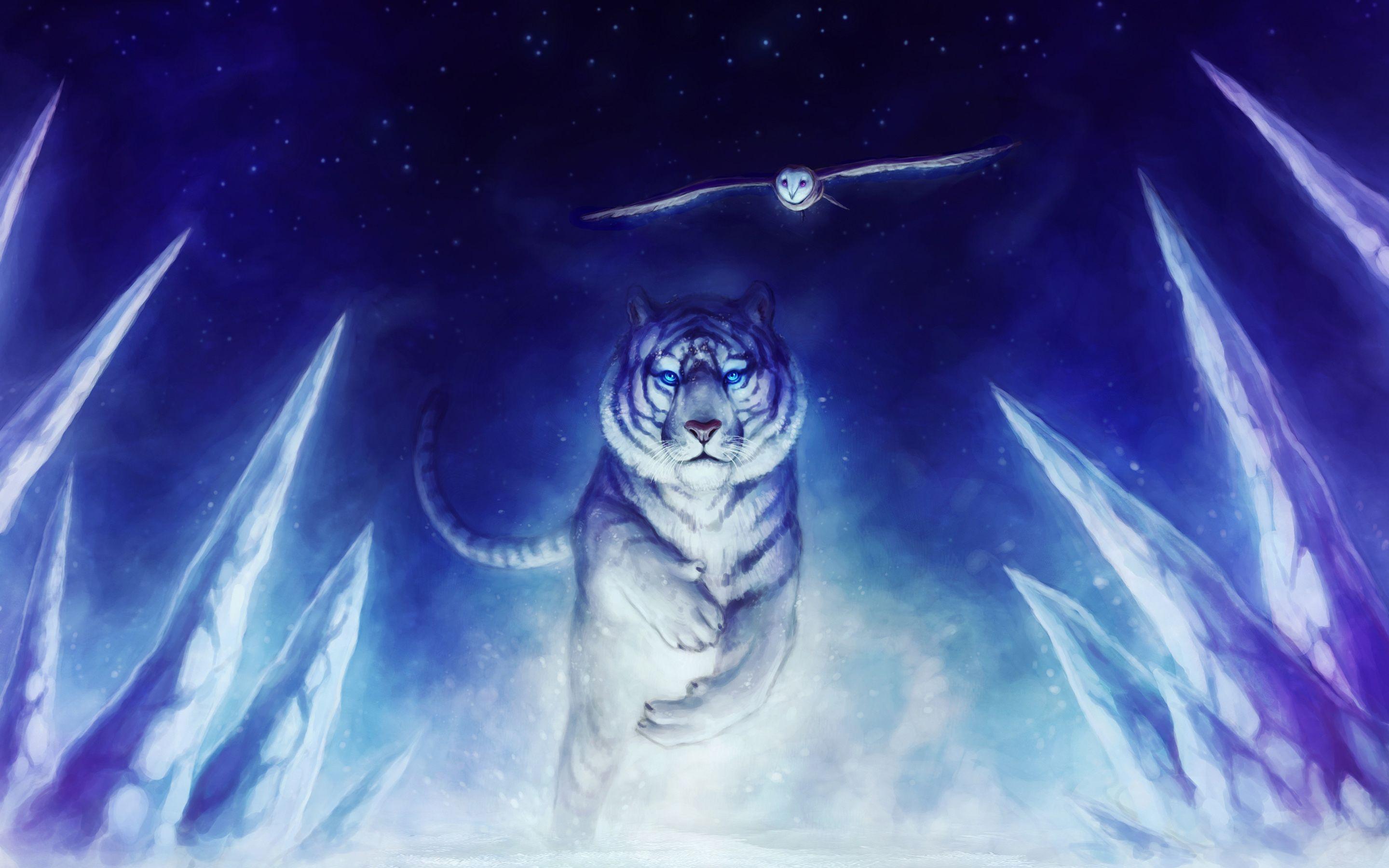 2880x1800 White Tiger Owl Art Wallpaper