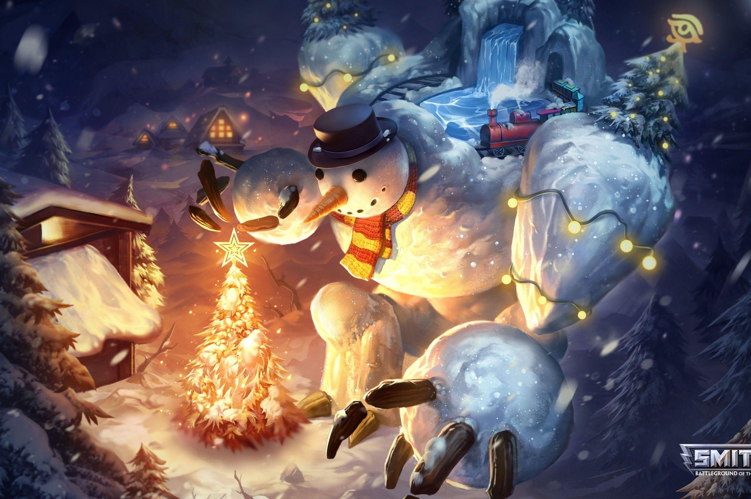 2560x1700 Download 2560x1700 Smite, Landscape, Concept Art, Christmas, Snowman Wallpaper for Chromebook Pixel
