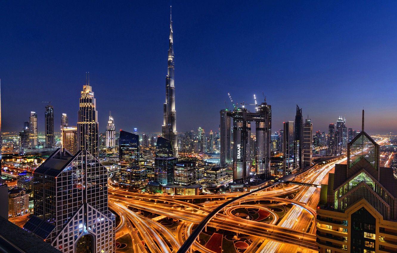 1332x850 Wallpaper night, the city, lights, road, home, Dubai, skyscrapers, the view from the top, UAE image for desktop, section город