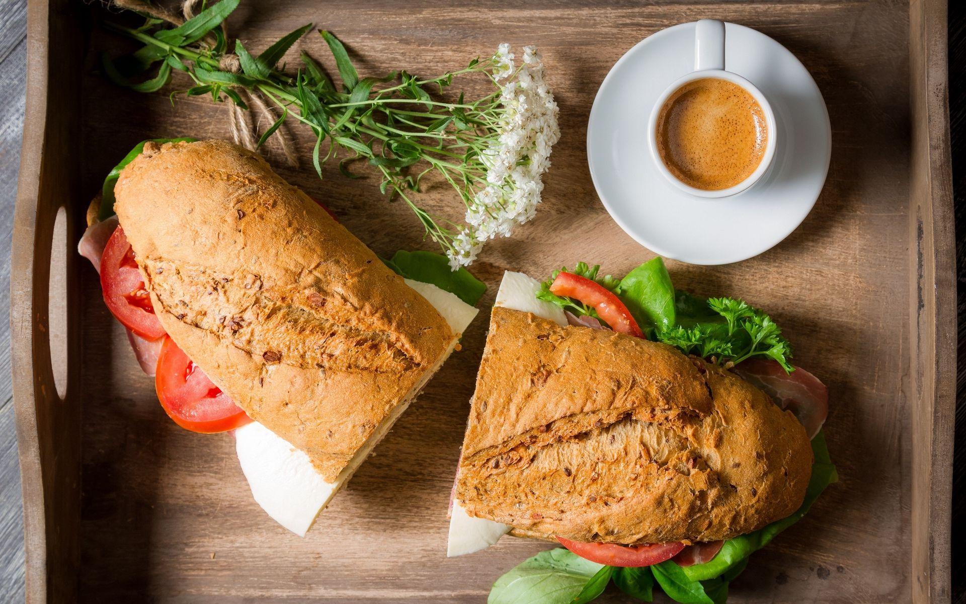 1920x1200 Download wallpaper 1920x1200 sandwiches, coffee, sandwich, cheese, tomatoes widescreen 16:10 HD background