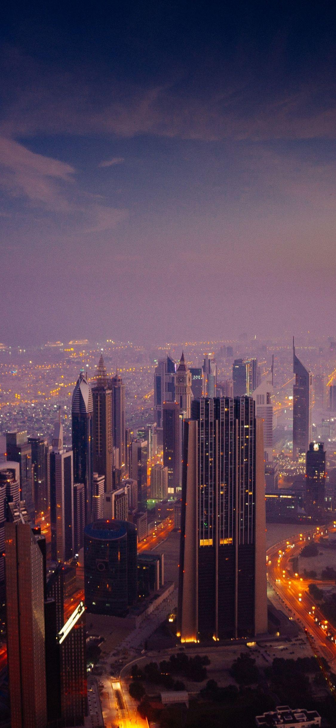 1125x2436 Download 1125x2436 wallpaper cityscape, dubai at night, buildings, sky, aerial view, iphone x 1125x2436 HD image, background, 8895