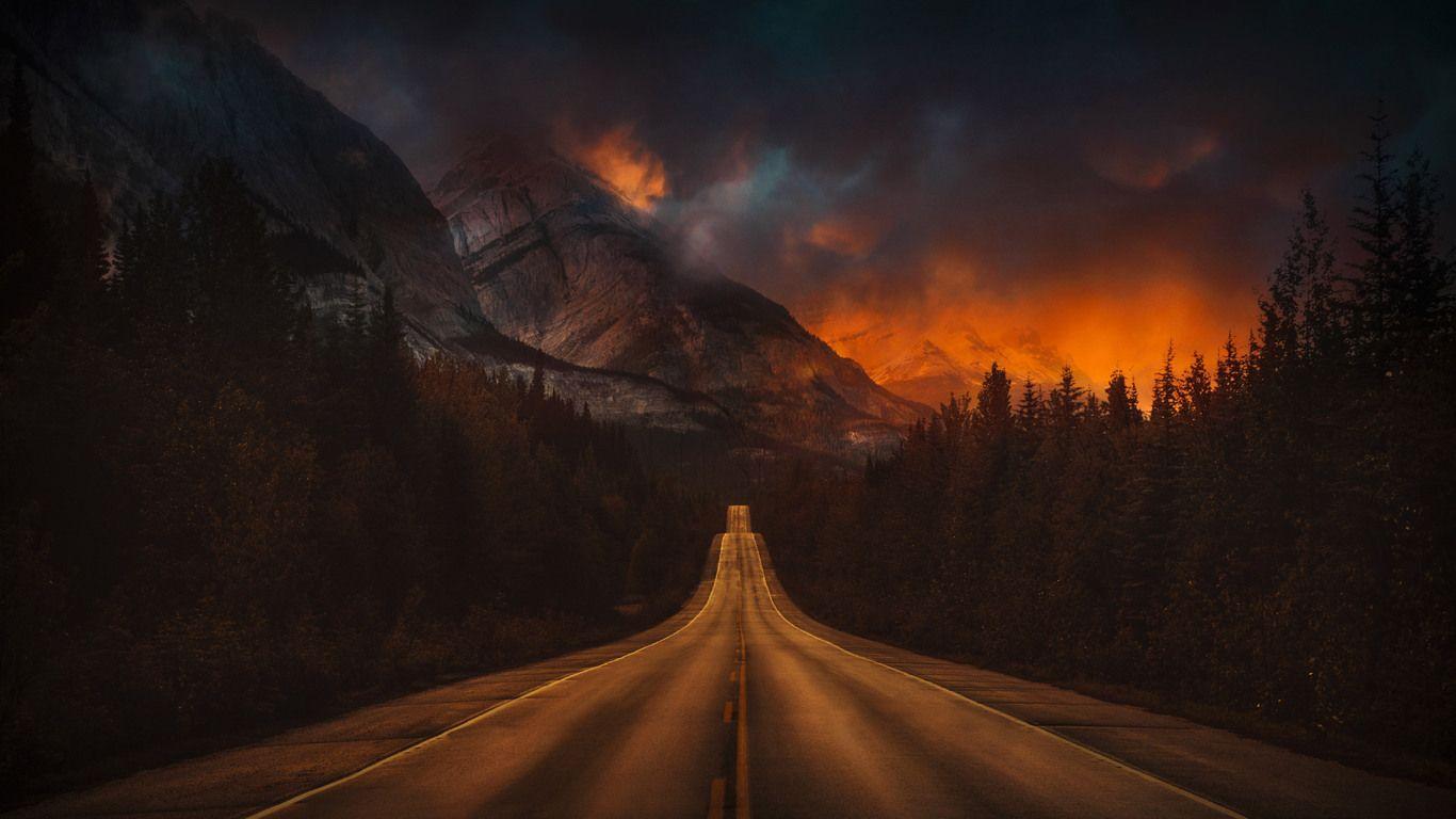 1366x768 Mountain Nature Night Road 4k 1366x768 Resolution HD 4k Wallpaper, Image, Background, Photo and Picture