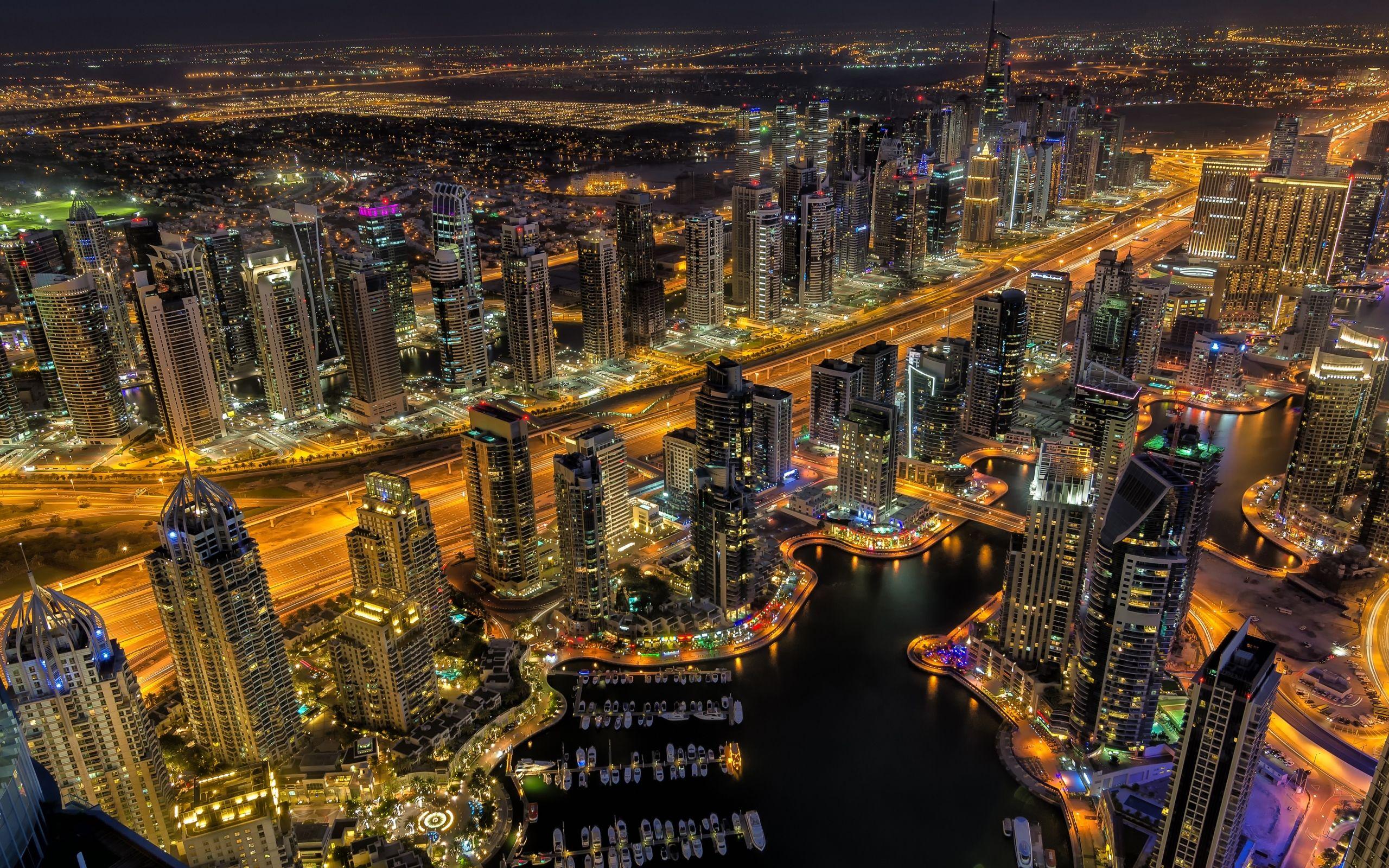 2560x1600 Wallpaper Of City, Dubai, Night, Skyscrapers Background Dubai Night