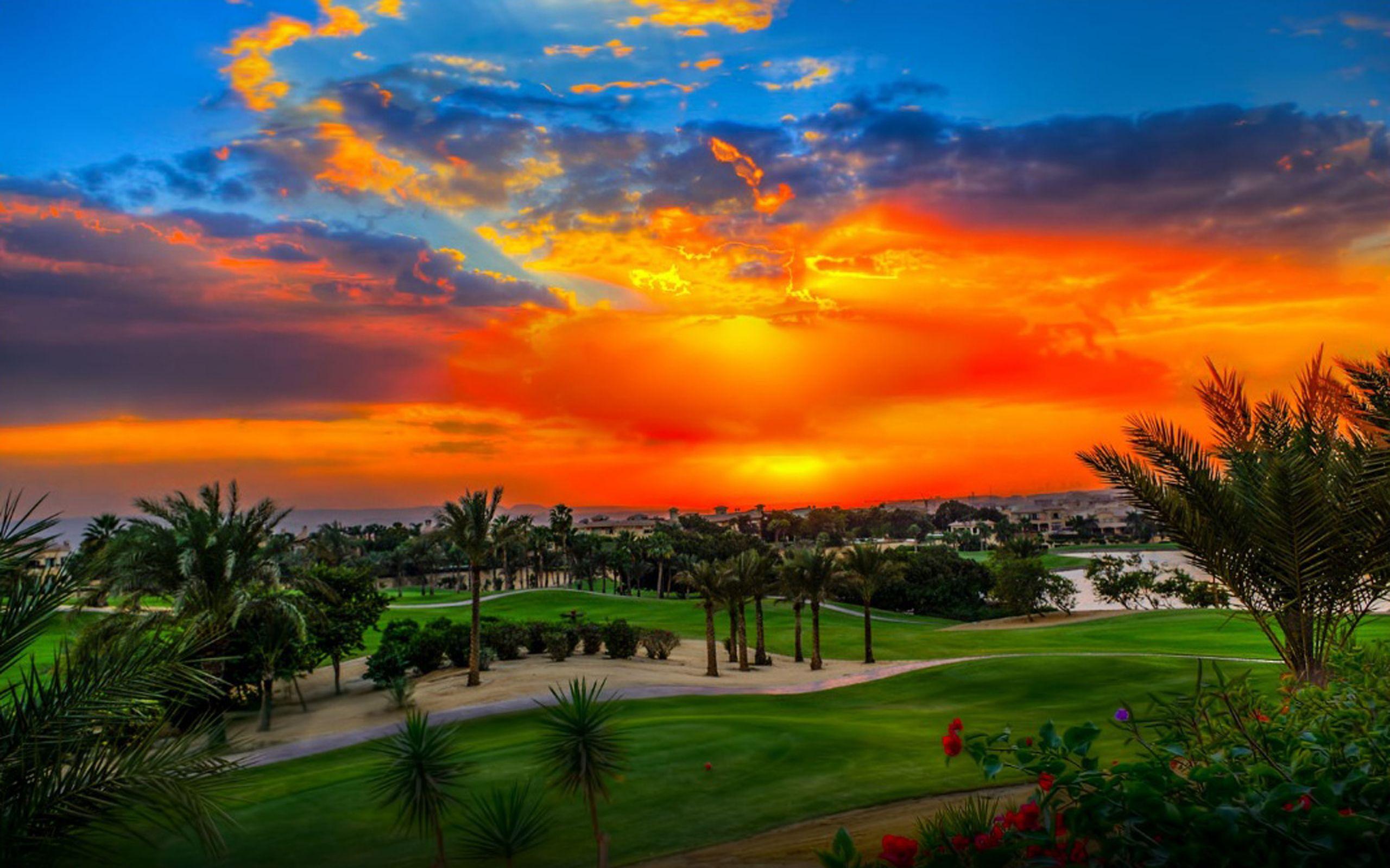 2560x1600 Sunset Katameya Heights Golf And Tennis Resort Hd Desktop Wallpaper :