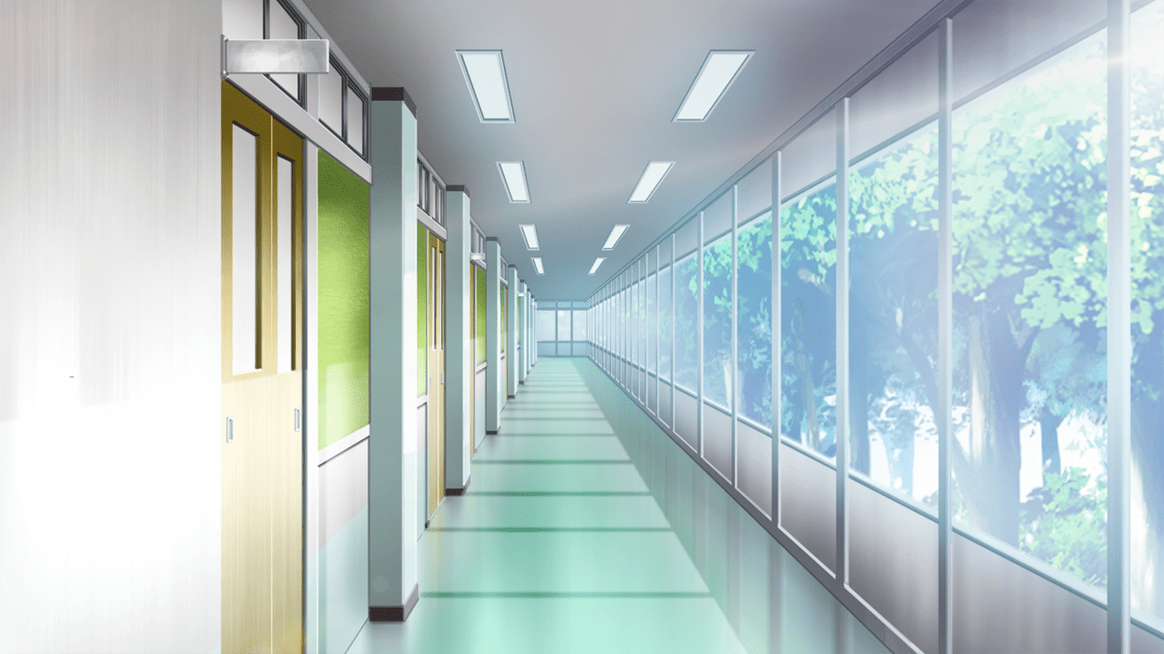 school hallway background anime