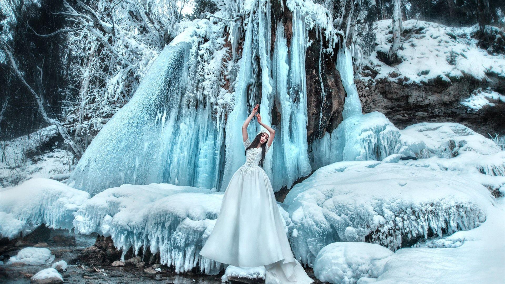 1920x1080 Wallpaper White skirt girl, icicle, snow, winter 1920x1200 HD Picture, Image