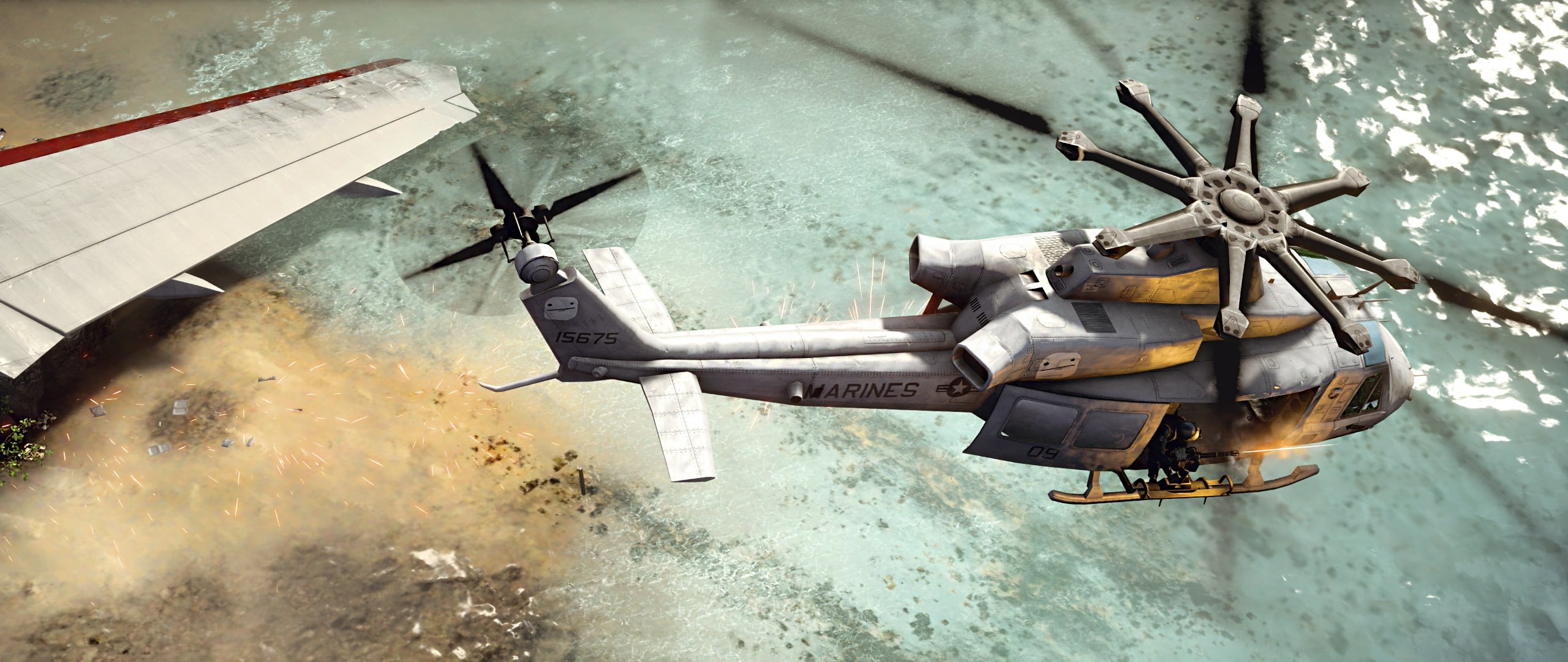 2560x1080 Two Black Helicopters, Helicopters, Bell UH Huey Helicopter, Bell AH 1 SuperCobra HD Wallpaper