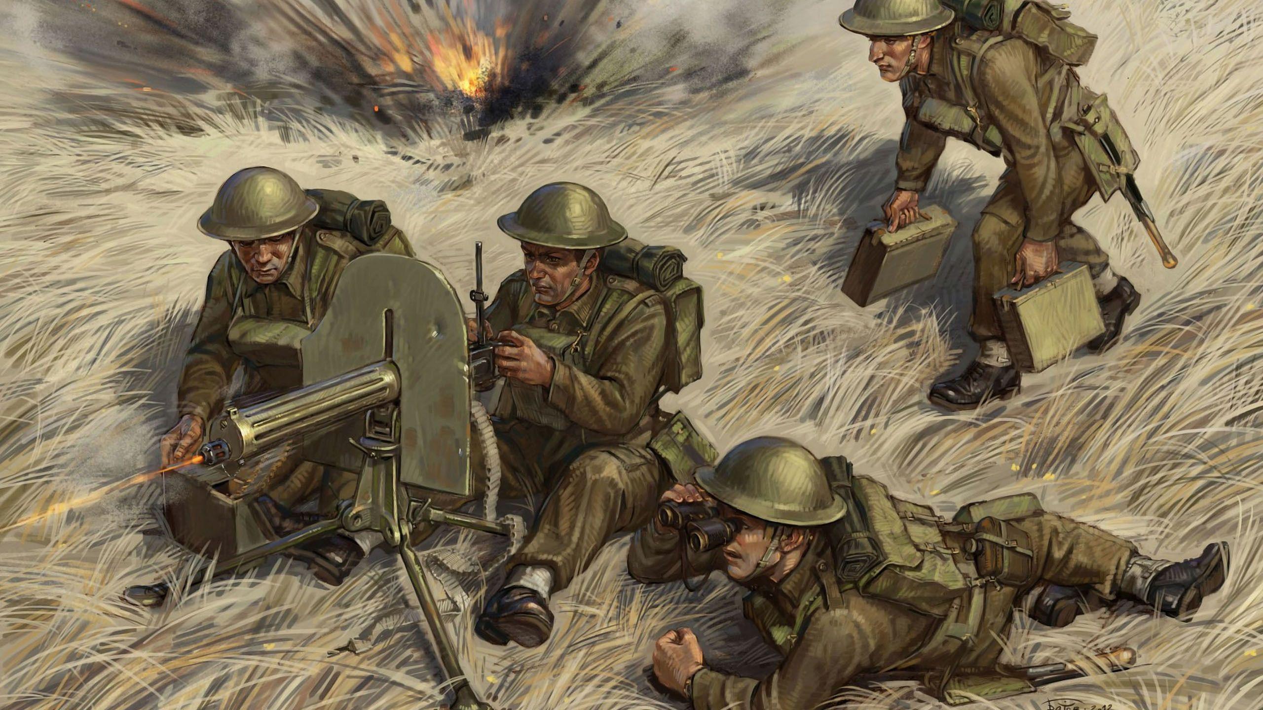2560x1440 Gun, With, Art, Calculation, Ww2 Soldier Ww2 Art