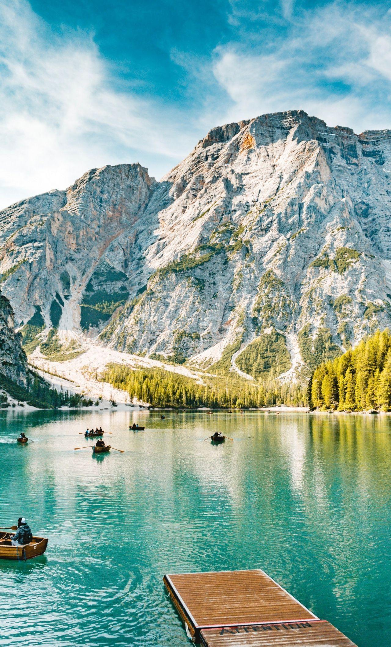 1280x2120 Lake, mountains, boating, trees, sunny day, nature, Italy, 1280x2120 wallpaper. Glamping holidays, Glamping site, Luxury camping