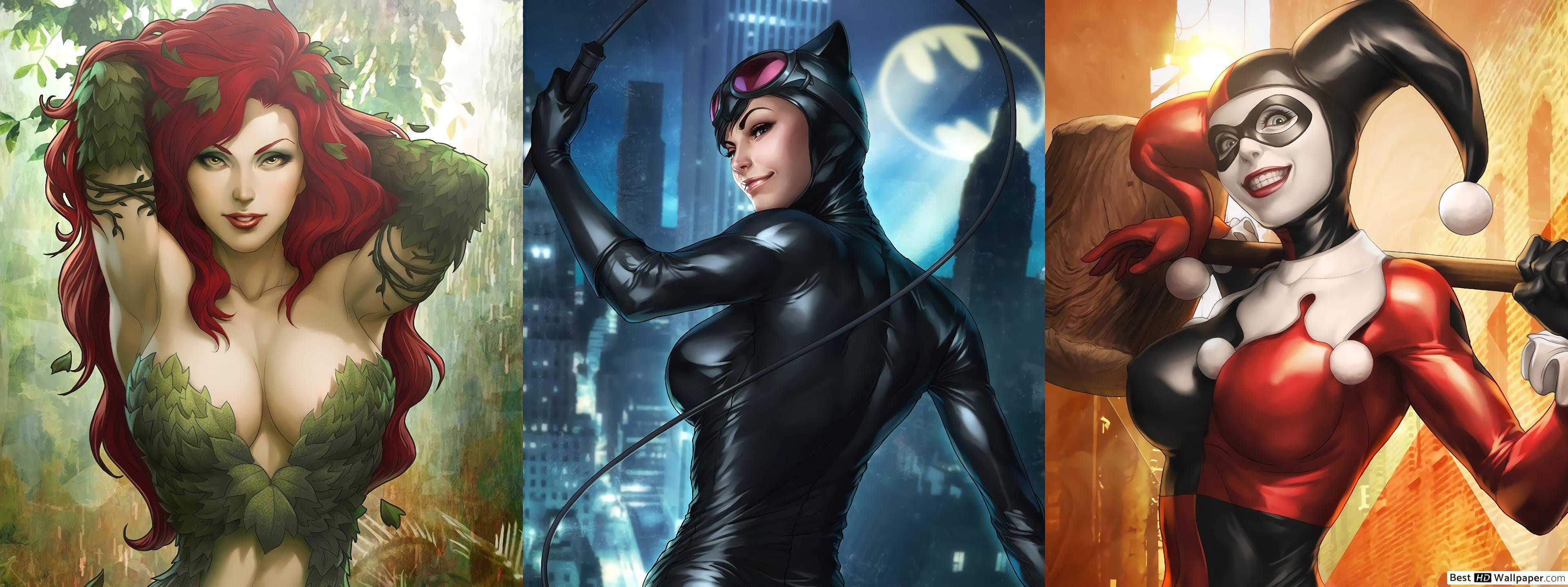 3840x1440 Harley Quinn Catwoman And Poison Ivy Wallpaper