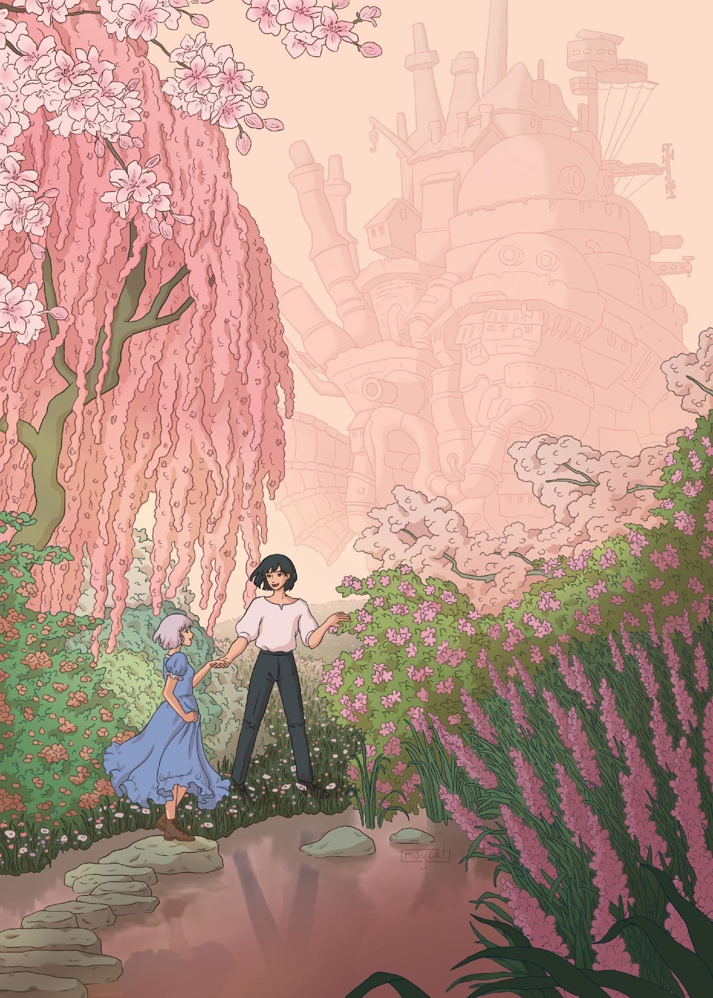1396x1954 Howl's Moving Castle springtime fanart. Studio ghibli art, Studio ghibli background, Ghibli artwork