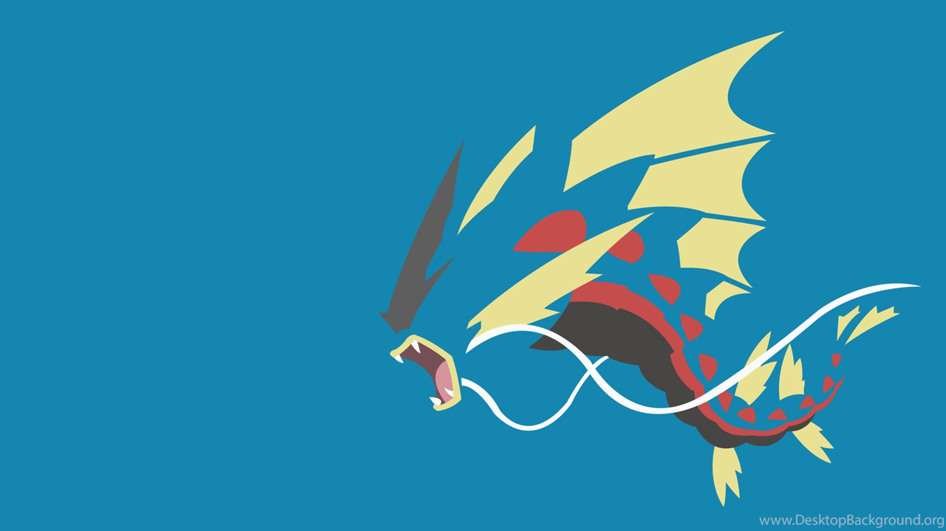 1366x768 Gyarados, Anime, Minimalism, Blue Background HD Wallpaper Desktop Background