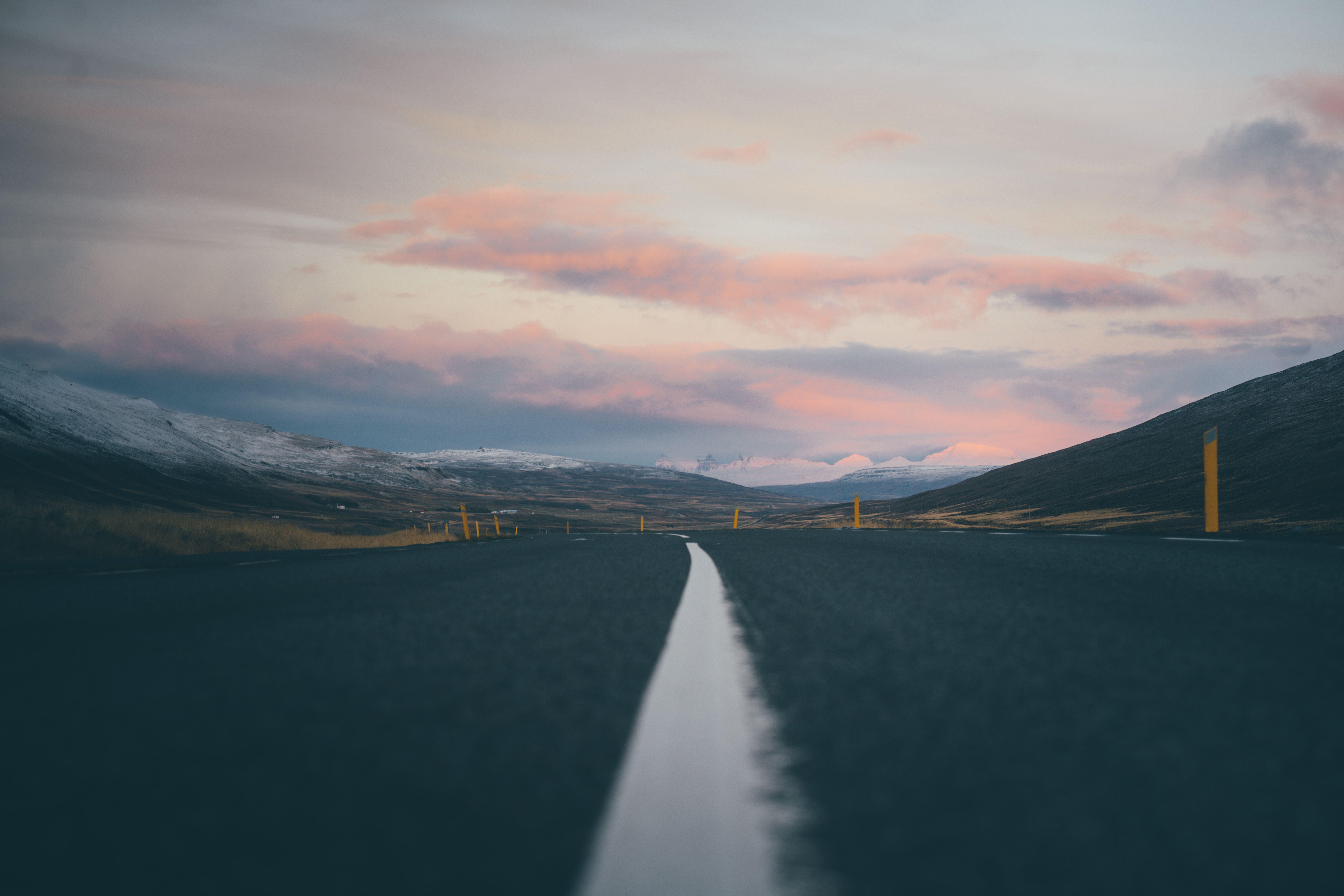 7952x5304 Download wallpaper 7952x5304 road, landscape, asphalt, strip, hills, iceland HD background