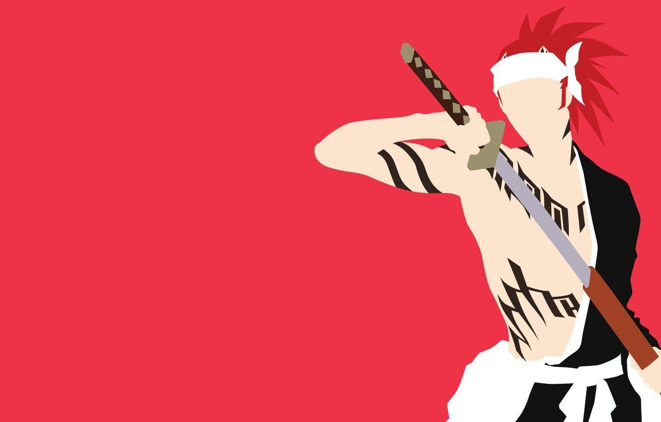 1332x850 Wallpaper sword, game, Bleach, red hair, anime, katana, man, tatoo, redhead, asian, minimalism, japanese, oriental, asiatic, powerful, sugoi image for desktop, section минимализм