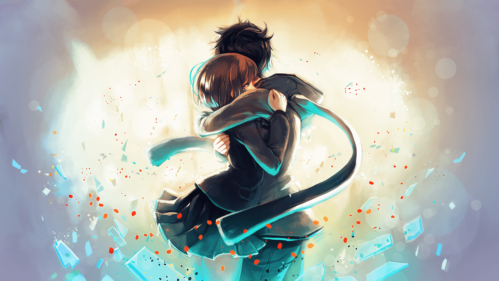 1920x1080 Hibiki & Io Embrace Wallpaper from Devil Survivor 2: The Animation
