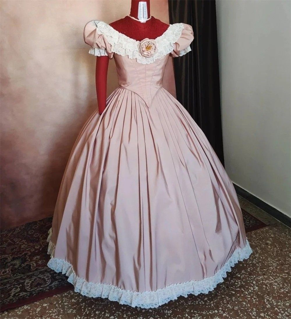 1000x1097 Vintage Victorian Prom Dress Short Sleeves Civil War Ball Gown Pink Princess