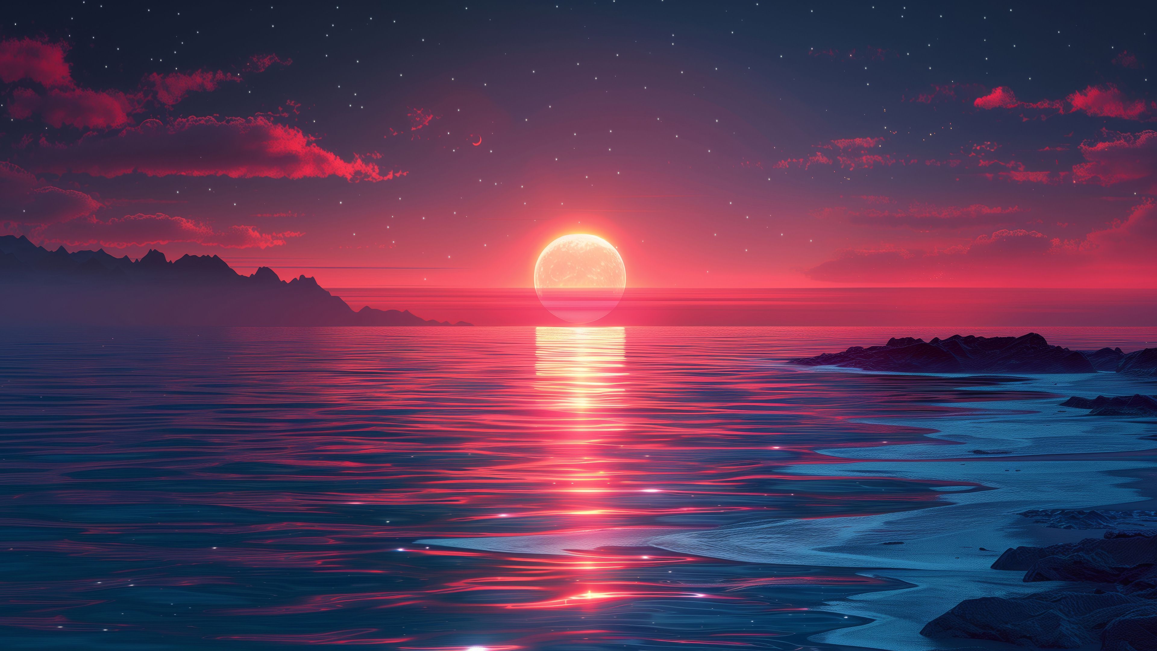 3840x2160 Sunset Horizon Beach Scenery Wallpaper 4K HD PC a