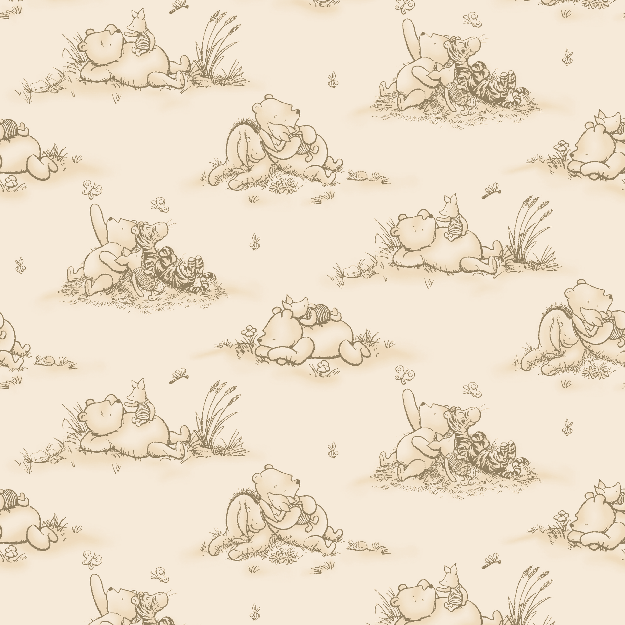 2048x2048 Winnie Pooh Pattern Disney Winnie The Pooh Classic Sketch Beige Peel Stick Wallpaper