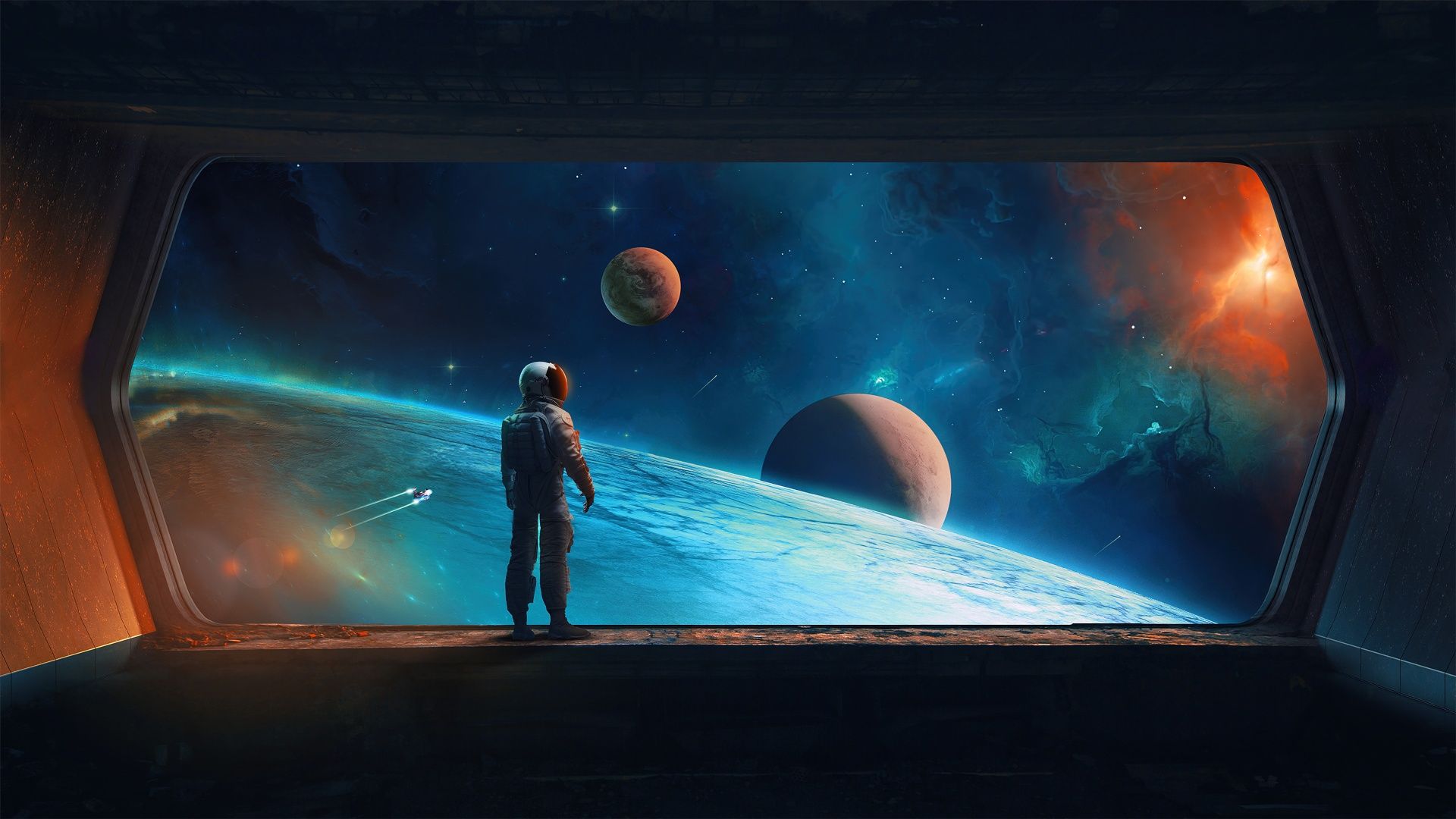 1920x1080 Astronaut Wallpaper 4K, Digital Art, Planets, Spaceship