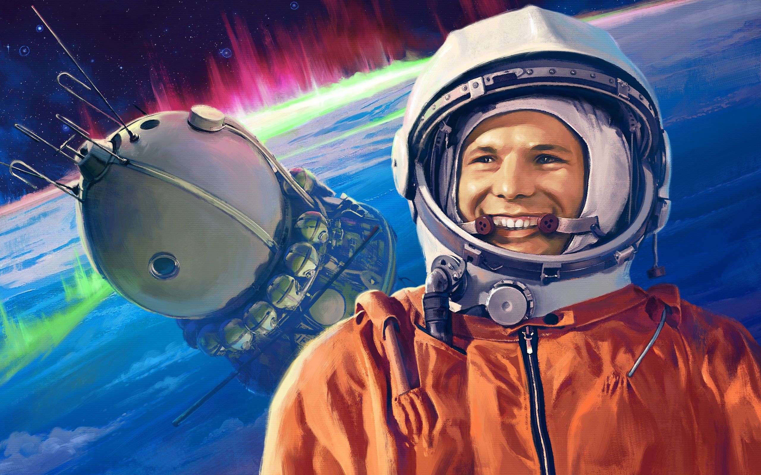 2560x1600 Wallpaper space, Yuri Gagarin, USSR, digital art, Vostok, men for mobile and desktop, section мужчины, resolution 2560x1600