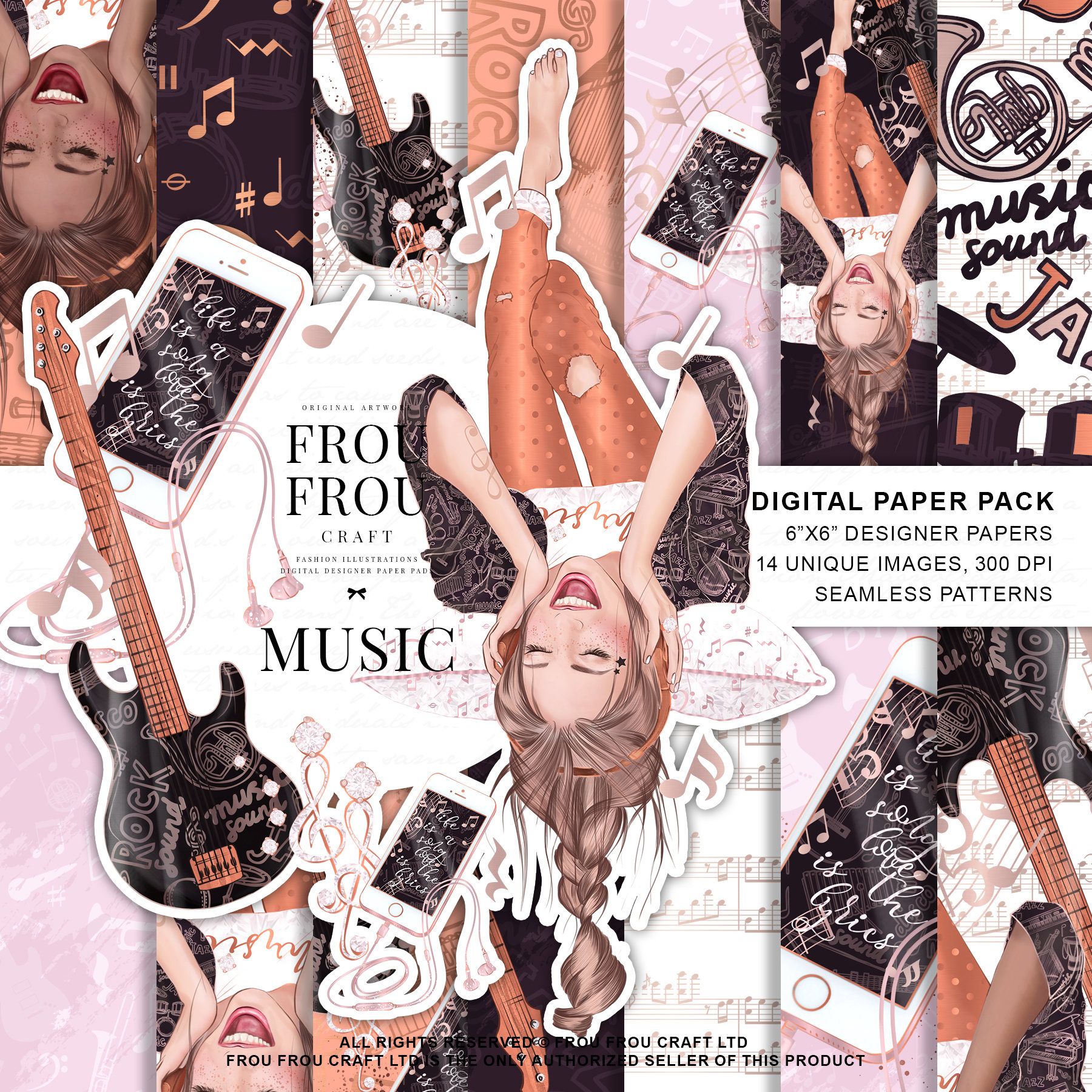 1800x1800 Music Paper Pack, Sweet 16 Birthday Scrapbook Album Disco Diva Cute Wallpaper Musician Background Melody Notes Fabric Rockstar Fashion Girl