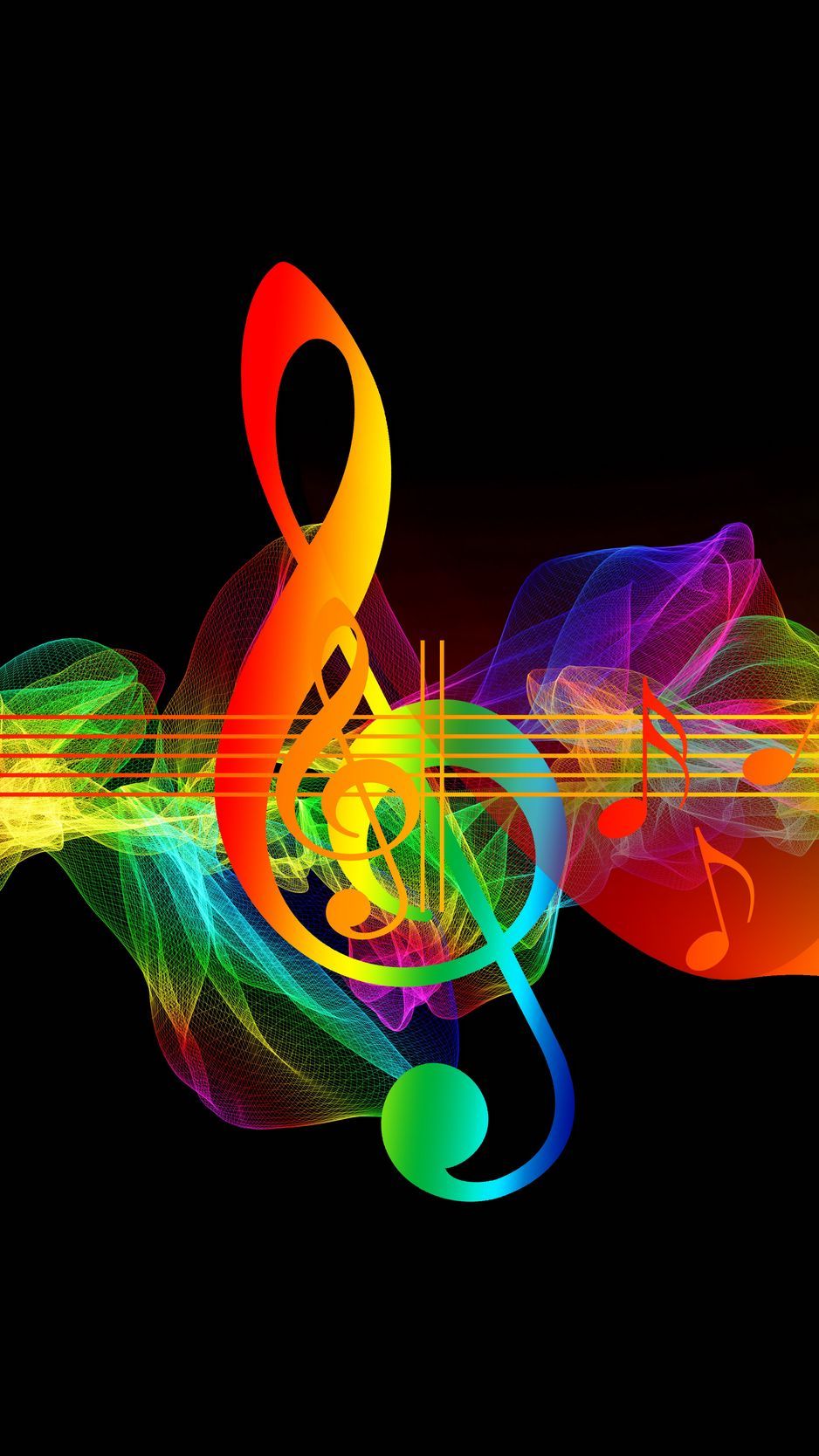 938x1668 Download Wallpaper 938x1668 Treble Clef, Musical Notes, Multicolored, Rainbow Iphone 8 7 6s 6 For Parallax HD Background