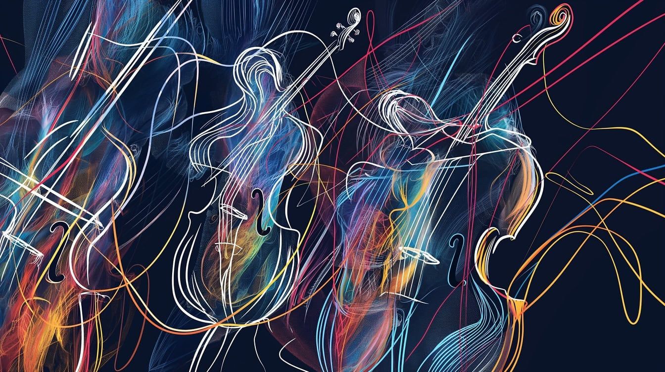 1344x753 Free picture: Abstract digital graphic line art illustration of a cello music instrument