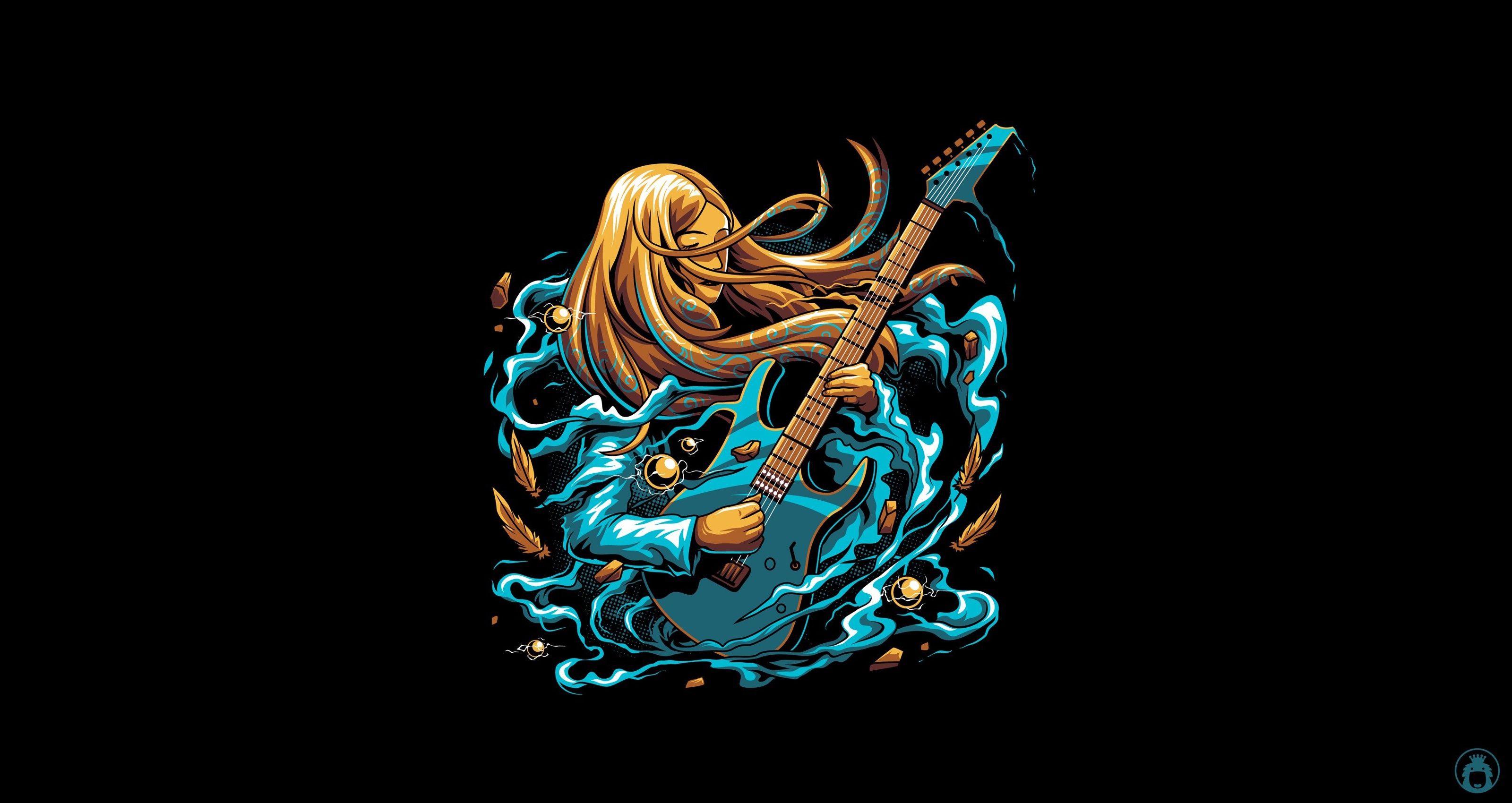 3200x1700 Wallpaper vector, song, guitar, Angga Tantama, ROCK GIRL, Music, Illustration, Minimalism for mobile and desktop, section минимализм, resolution 3200x1700