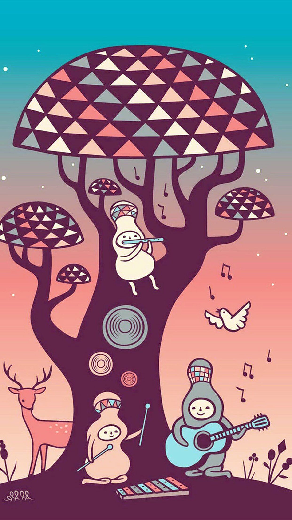 1242x2208 Cute Music Characters Illustration Art Red iPhone Wallpaper
