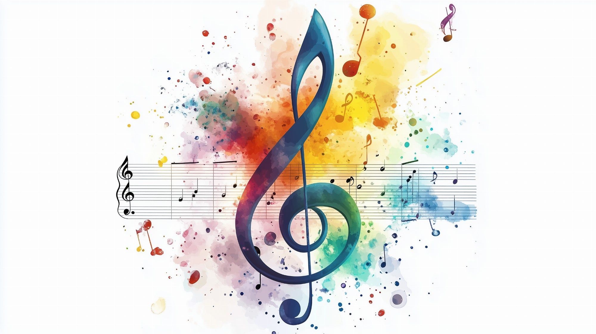 2000x1120 Wallpaper music. Colorful watercolor harmony