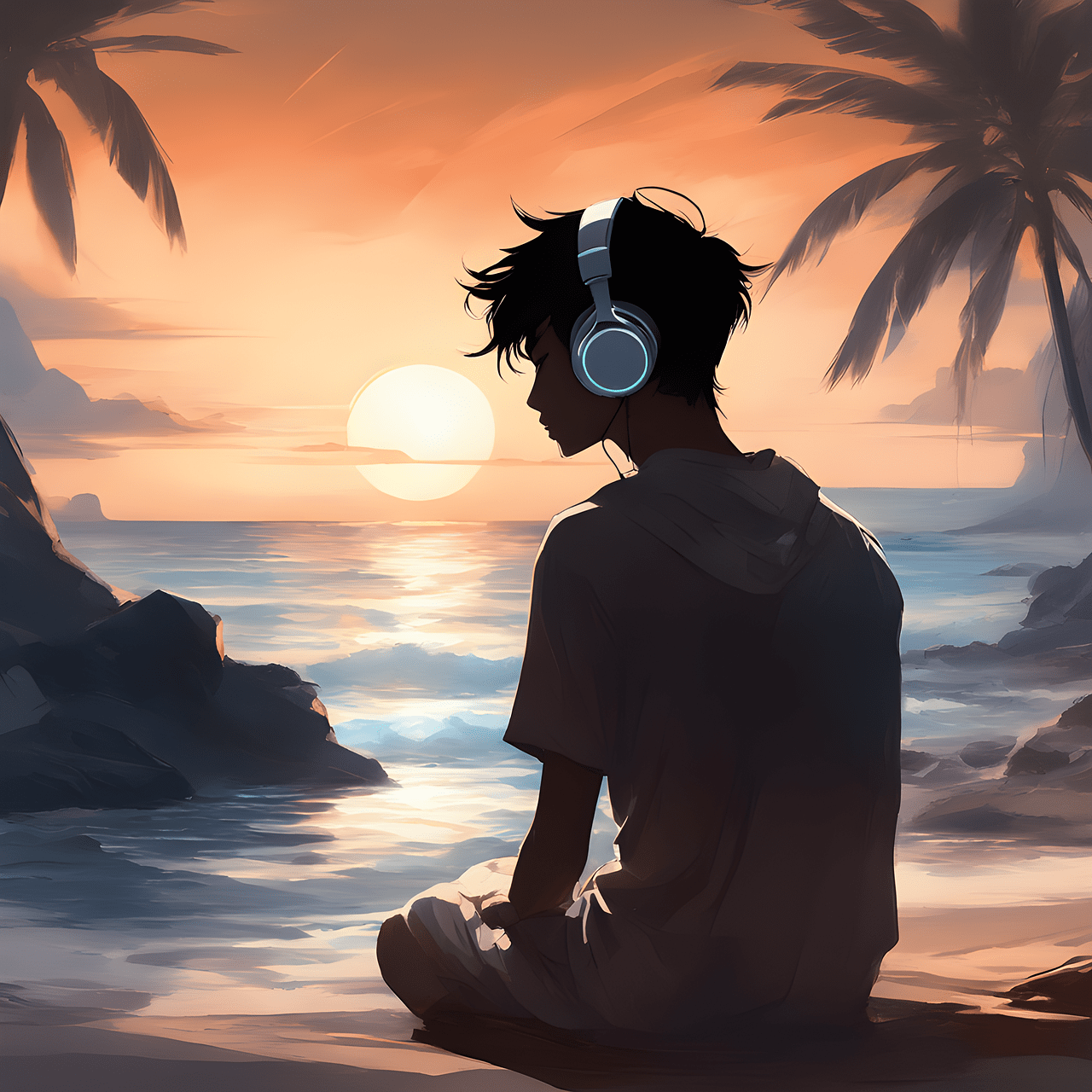 1280x1280 Download Man Music Beach. Royalty Free Stock Illustration Image