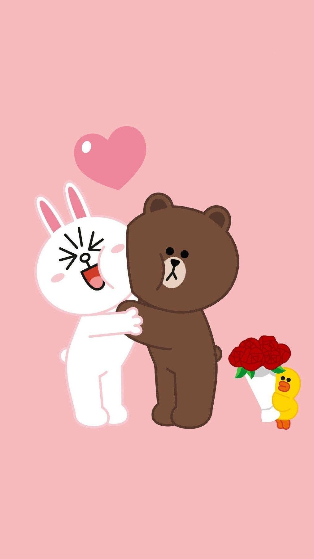 1014x1803 Download Love is in the Air with Line Friends Wallpaper