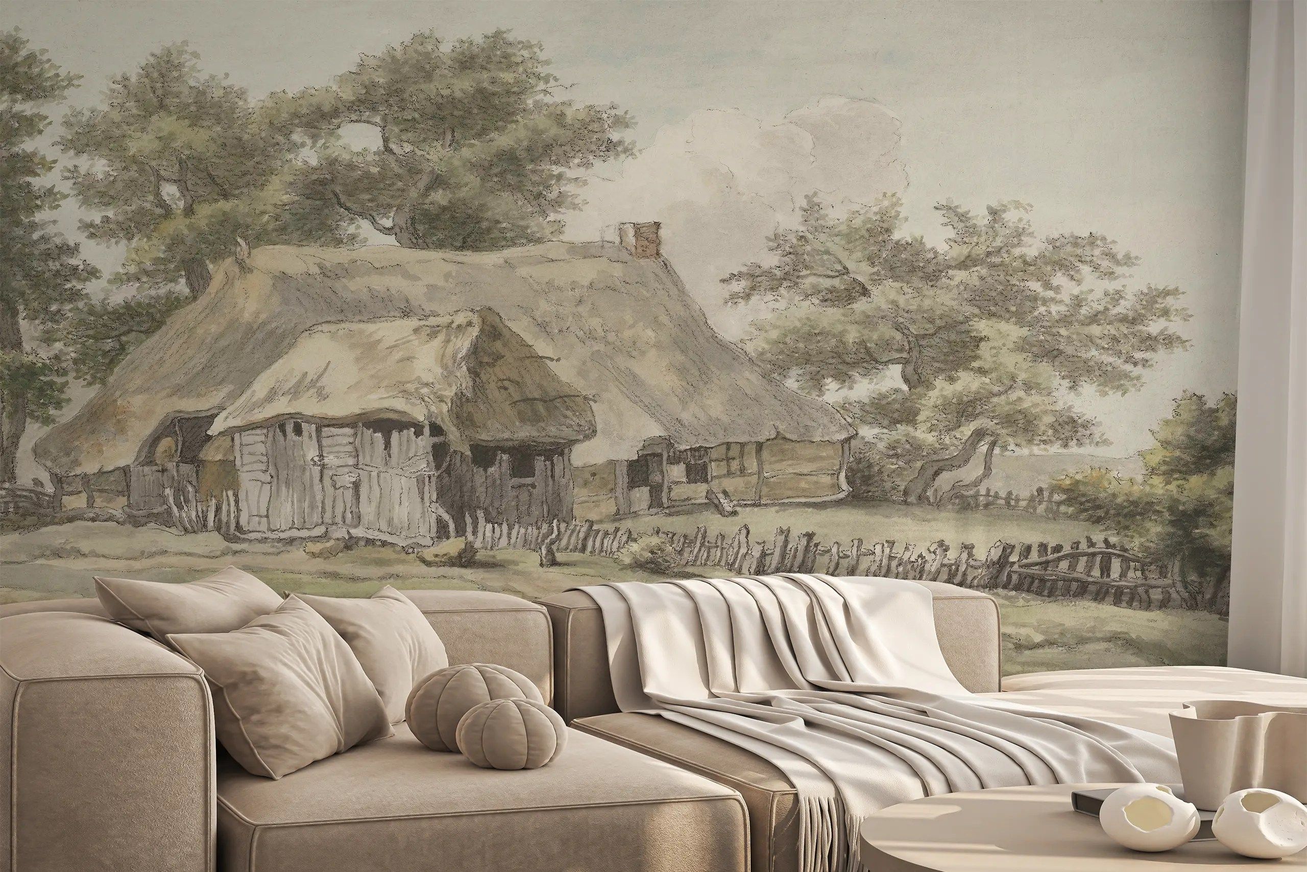 2560x1707 Landscape Peel and Stick Wall Mural, Vintage Scenic Wallpaper for Cottage or Farmhouse Decor Wall Arts
