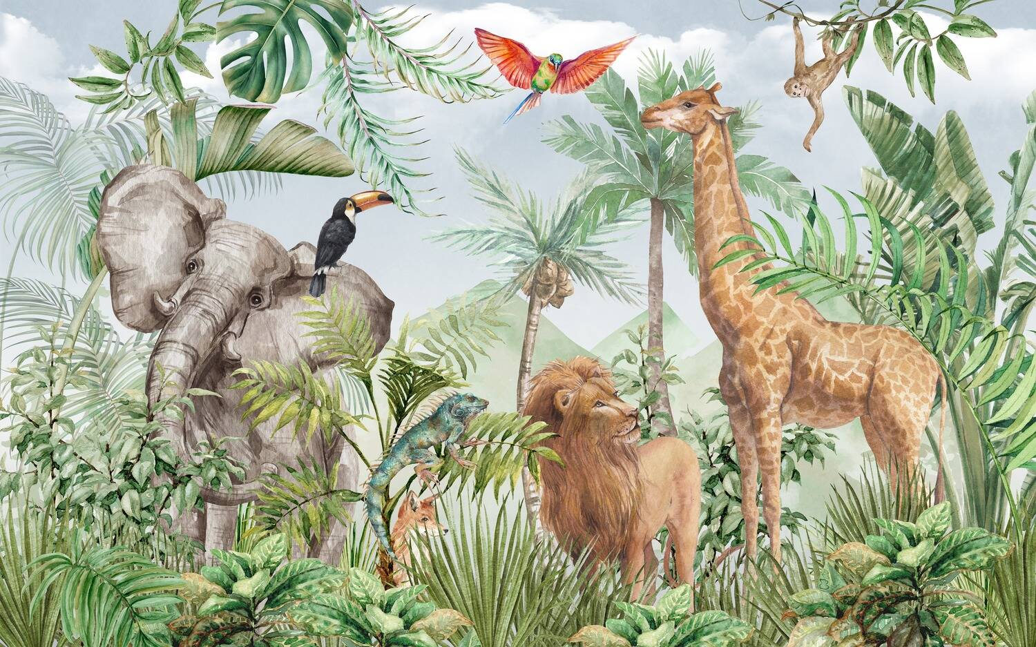 1500x937 Tropical Wildlife Animals Jungle & Safari Blue Sky Wallpaper Mural