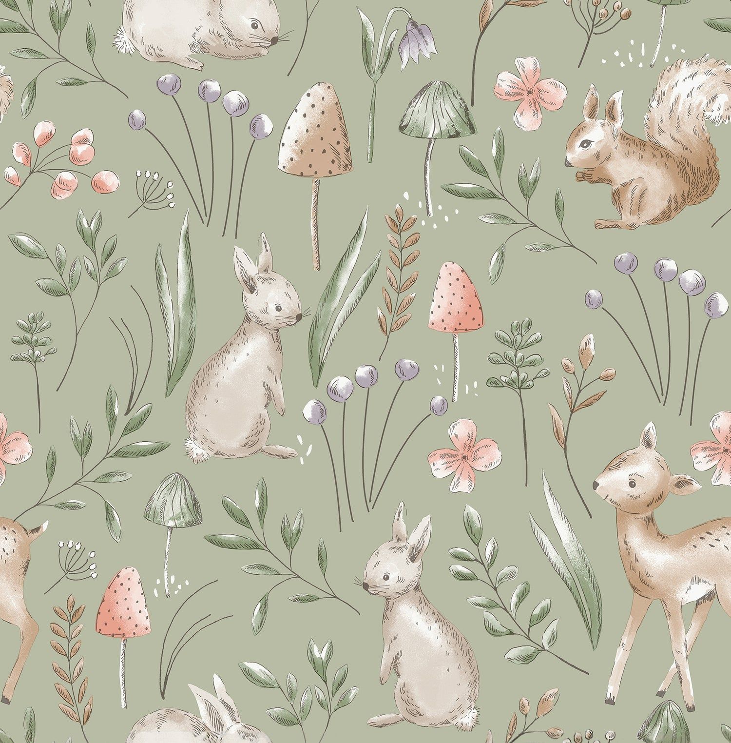 1500x1524 Forest Animals Sage 4203 27547 Wallpaper