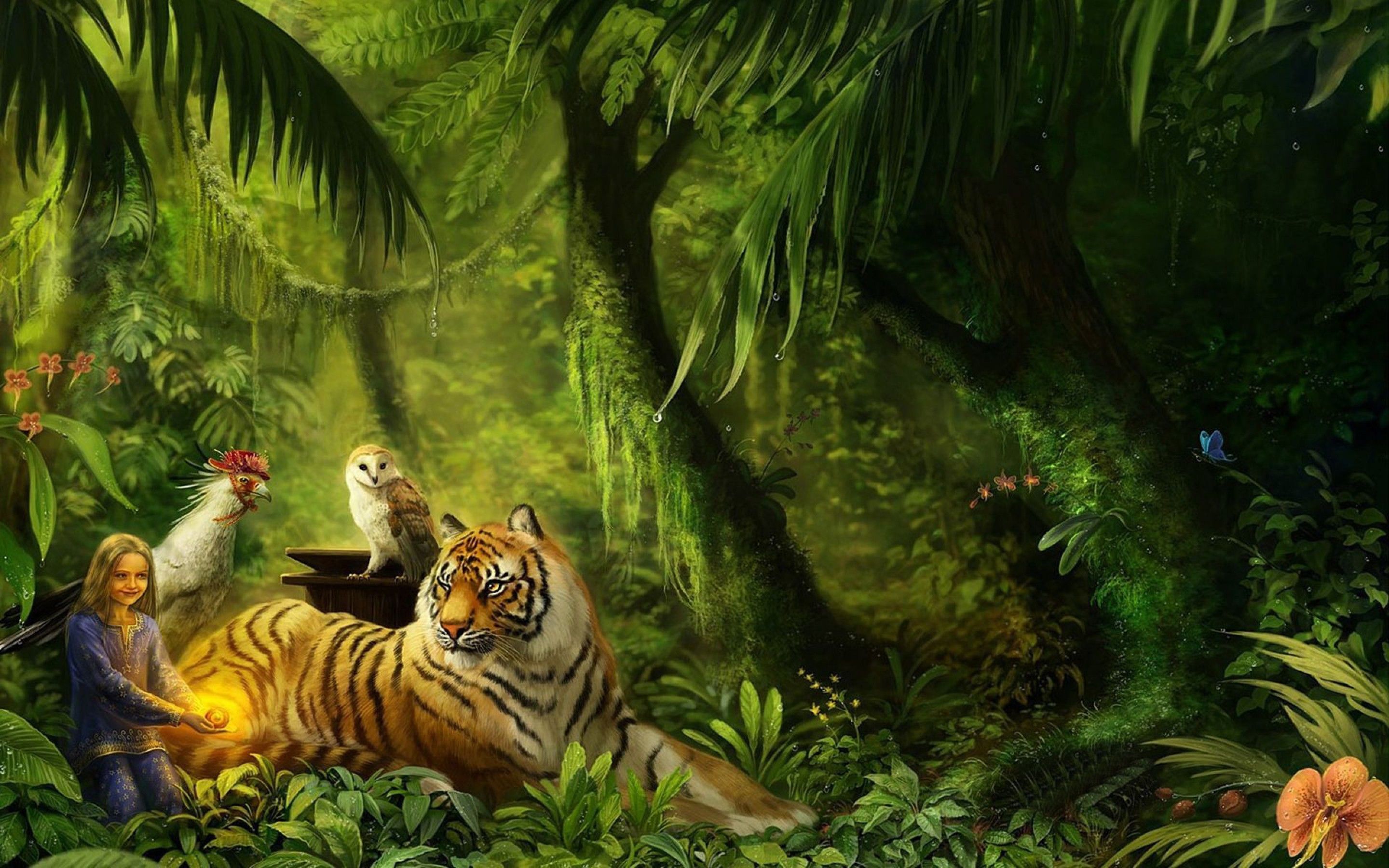 2880x1800 Forest With Animals Wallpaper