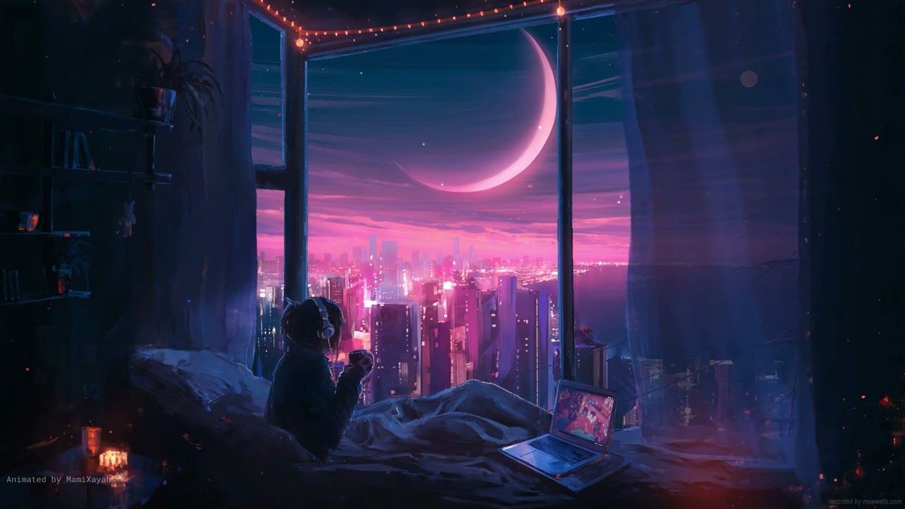 1280x720 Lofi Girl Chilling Night City Live Wallpaper