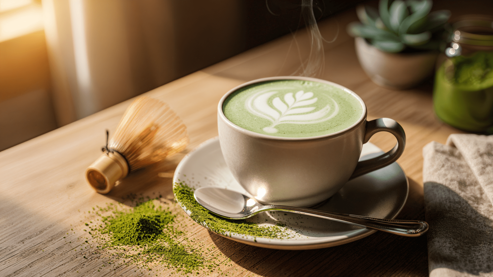 1920x1080 Download Green Tea Latte Matcha Latte Latte Art 4k Ultra HD Wallpaper