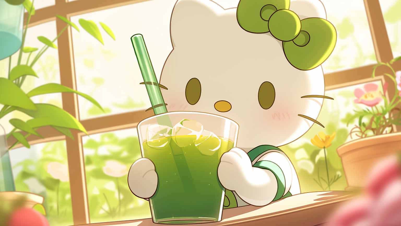 1536x864 Hello Kitty Matcha Latte Desktop Wallpaper Sanrio Wallpaper