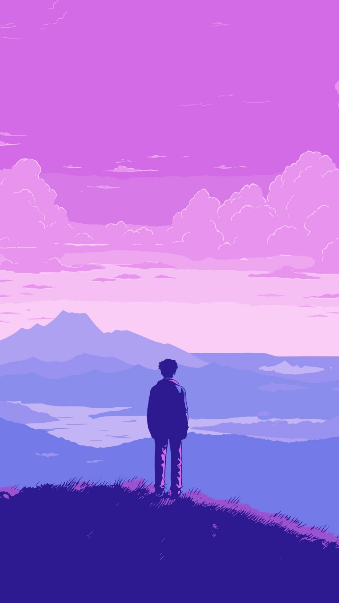 1080x1920 Lofi boy Wallpaper 4K, Landscape, Pixel art, Purple sky
