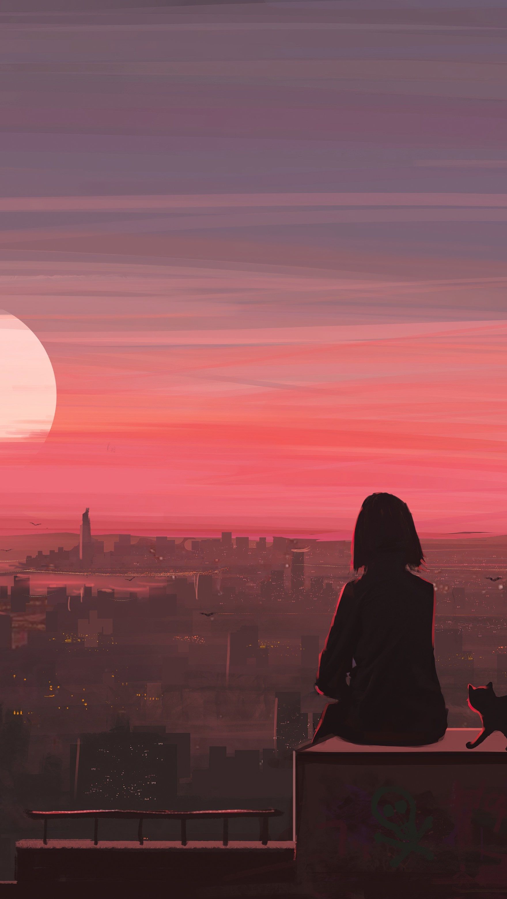 1760x3120 Lofi girl looking at sunset Aesthetic Wallpaper 4K for iPhone and Mobile Phone