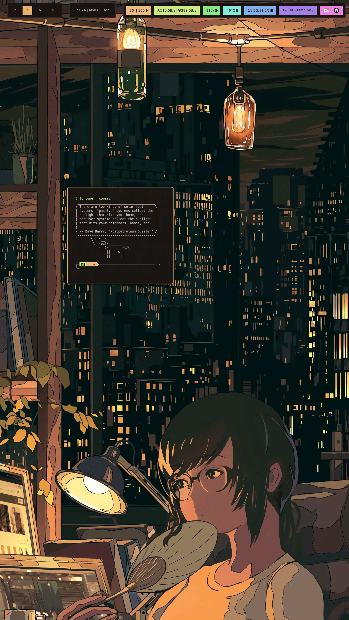 1440x2560 Hyprland][Busy screenshot] Cozy studio